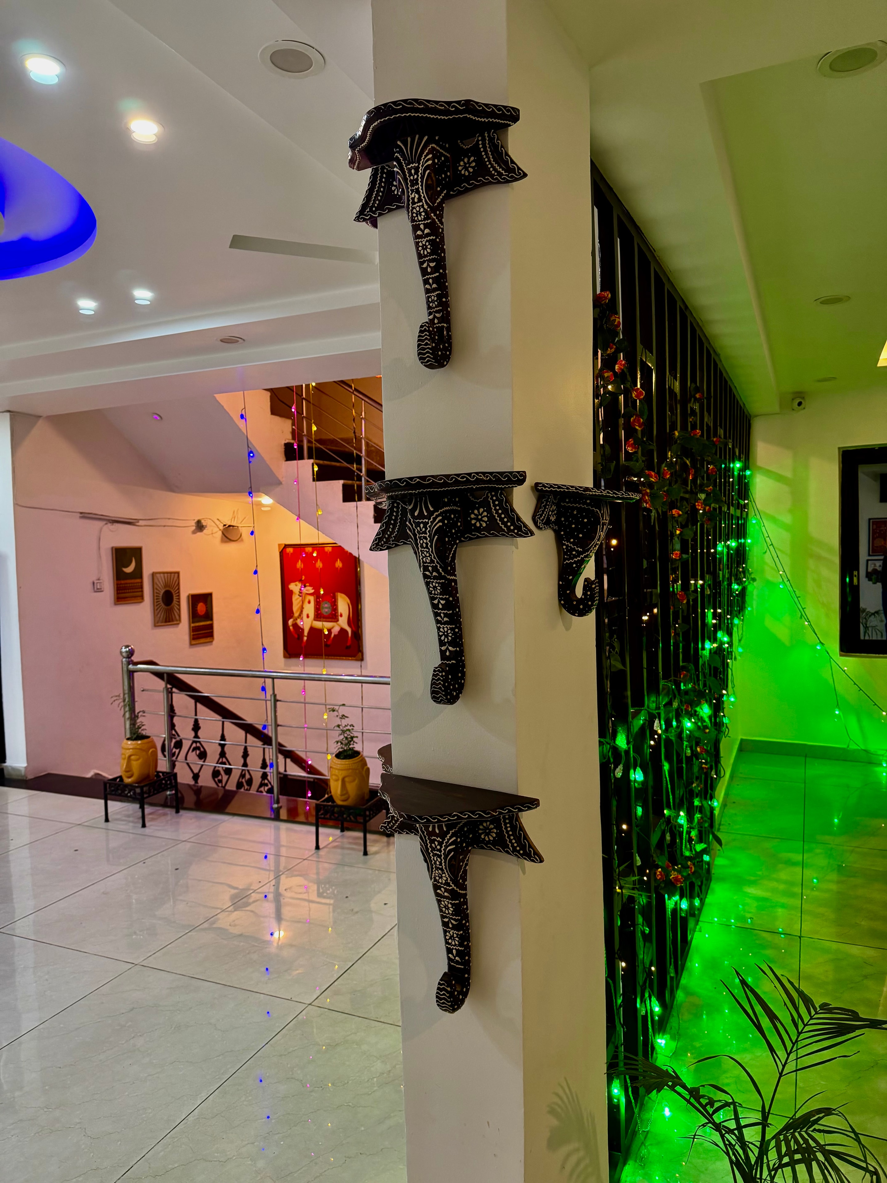 Hotel The JMC Dining Area — Neon Food Sign & Indoor Plants, Chintpurni Dham