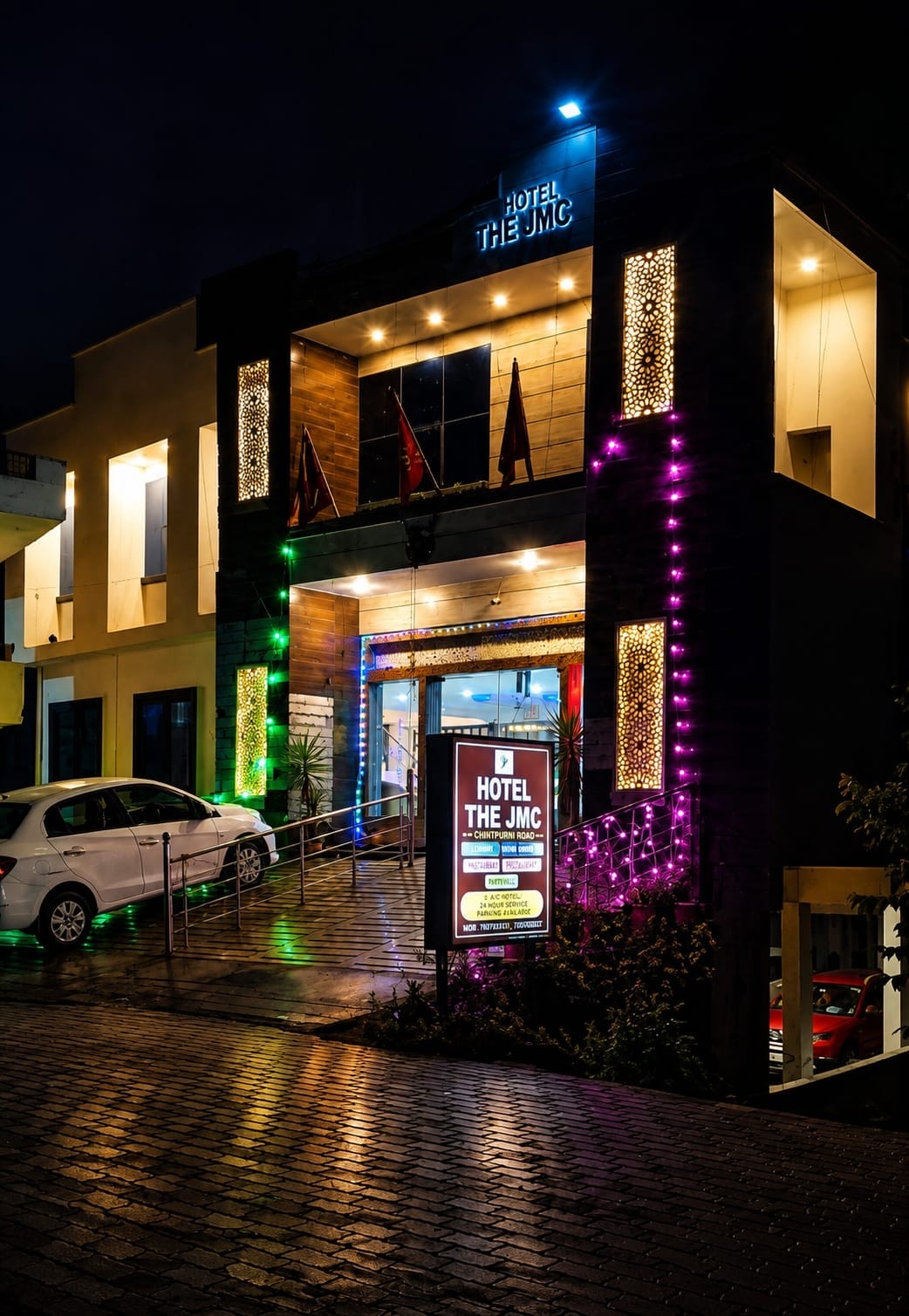 Hotel The JMC Chintpurni — Exterior Night Illuminated Building